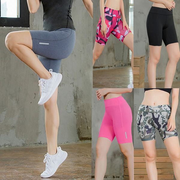 

women's fitness yoga short reflective strip night running training five-minute fitness gym compression ropa deportiva mujer new, White;red