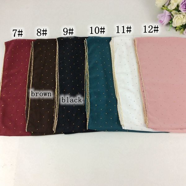 

20pcs plain chiffon shimmer chain diamond woman scarves and shawls muslim hijab