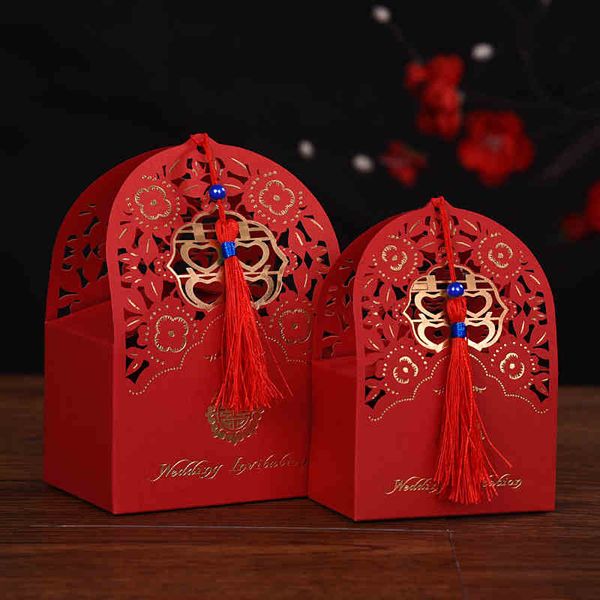 

chinese style hollow out wedding candy boxes red gift box party favor packaging