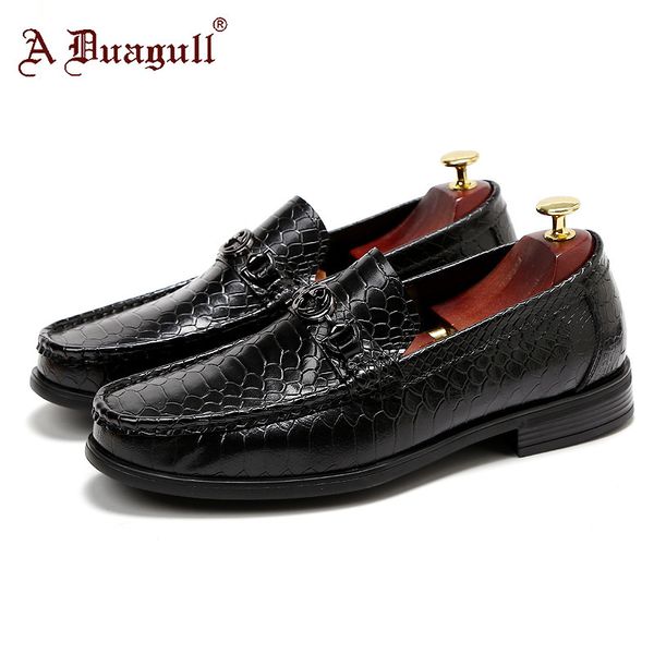 

2020 doug shoes men men a leather soft bottom snake leather shoes men's head layer cowhide quality single, Black