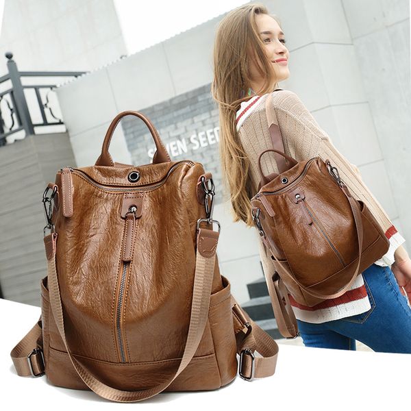 

2019 women leather backpacks female vintage backpack travel shoulder bag mochilas feminina school bags for girls
