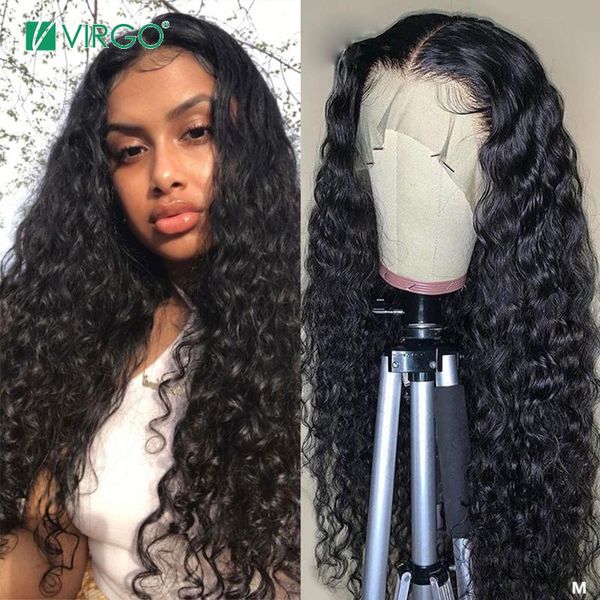 

virgo 8-26 water wave human hair wigs 150% density lace part wigs for women 13x4 mongolian water wave lace front human hair, Black;brown