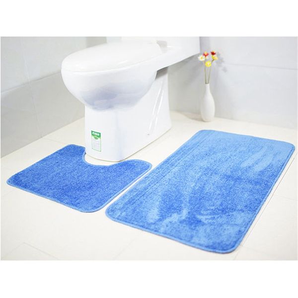 

occident style 2pcs bathroom floor mat plain color super fiber toilet pad set non-slip combination rugs set home decoration