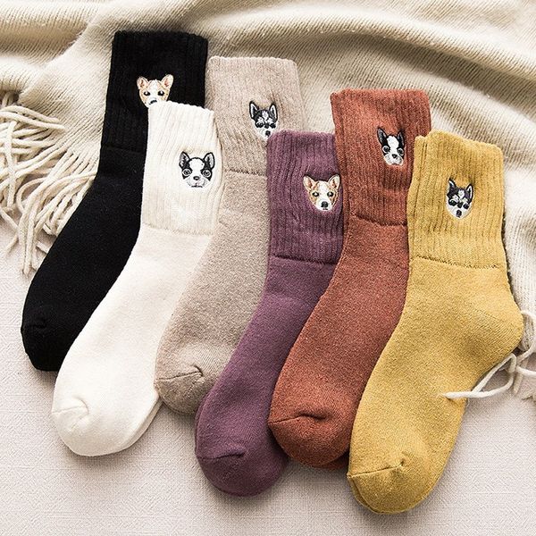 

animal dog crew socks women warm thick cotton funny cute kawaii happy sock japanese harajuku streetwear fashion casual skarpetki, Black;white