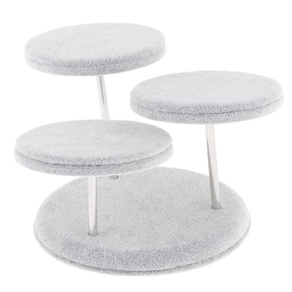 

velvet cover round table shape 3-tiers organizer jewelry rack showcase for rings earring necklace holder tray, Black;white