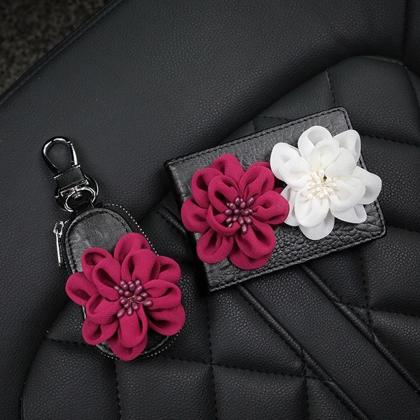 

fashion key bag rose flower women girls driver license key case