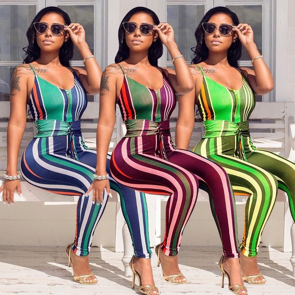 

womens halter high waist bodycon jumpsuits long stripe romper pants, Black;white