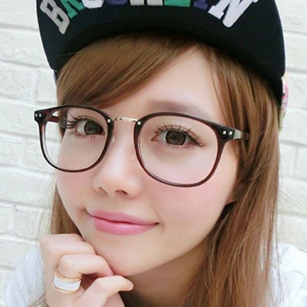 

new style women double rivet plain mirror glasses women frame glasses men eyeglass fashion students, Black