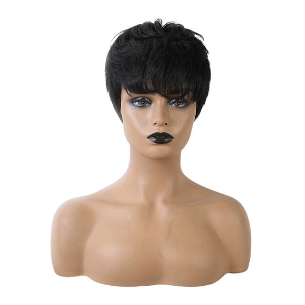 

8 inch women lasting short curly human hair wig resistant, Black
