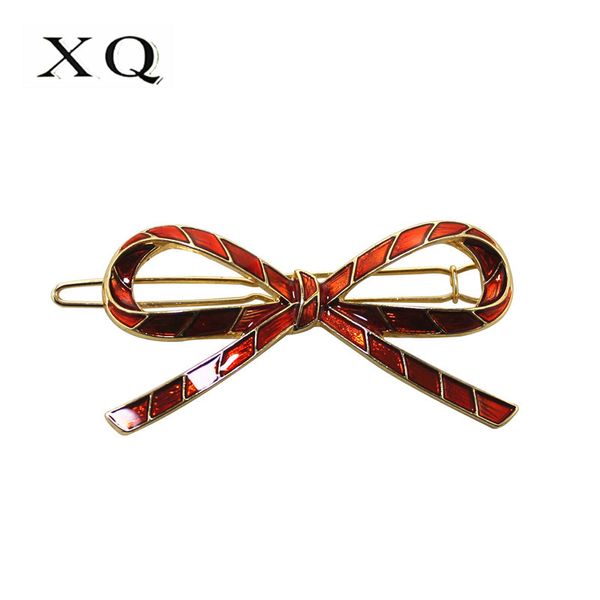 

xq red drip zinc alloy bow woman hair clip fashion new girl strip hair accessories retro party accessories factory wholesale, Golden;white