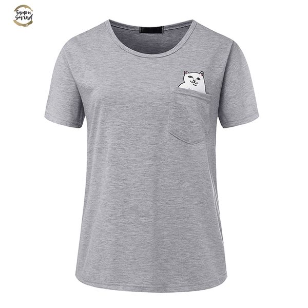 

t shirt women 2019 new fashion middle finger pocket cat animal couple wild plus size women short t-shirt vestidos de festa t007, White