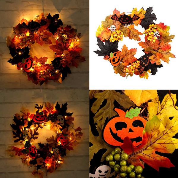 

original halloween props leaf wreath autumn maple pumpkin wall decoration berry garland front door home