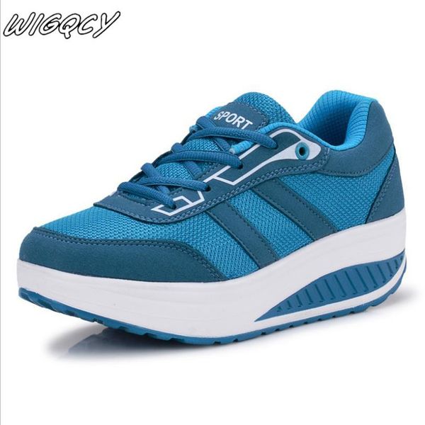 

fashion slim women swing shoes air mesh breathable wedges plaftorm shoes lace up ankle height increase for female, Black
