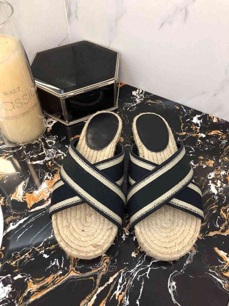 

designer item knited womens summer sandals beach slide luxury slippers ladies sandali firmati da donna shoes print leather flowers sexy, Black