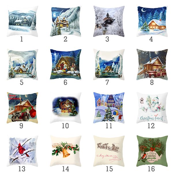 

merry christmas realistic landscape polyester pillow cover soft comfortable sofa waist throw cushion cover bed home decoration
