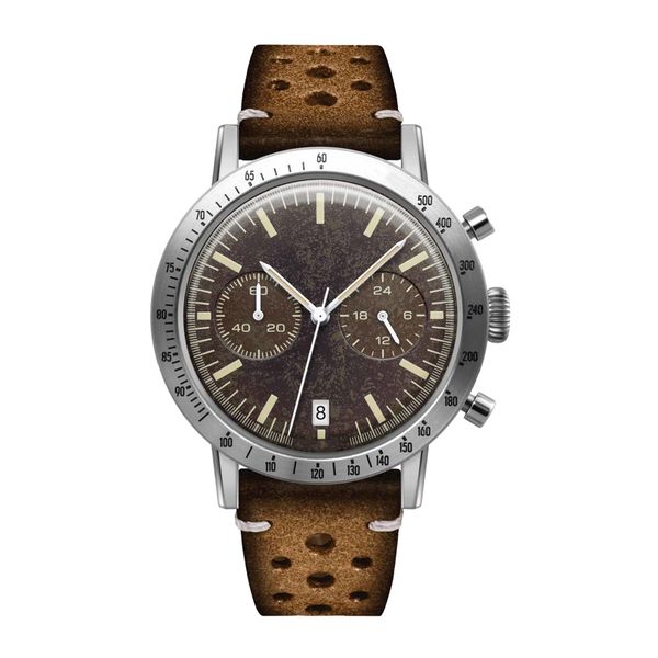 

fashion chronograph leather men watch leather chronograph watch, Slivery;brown