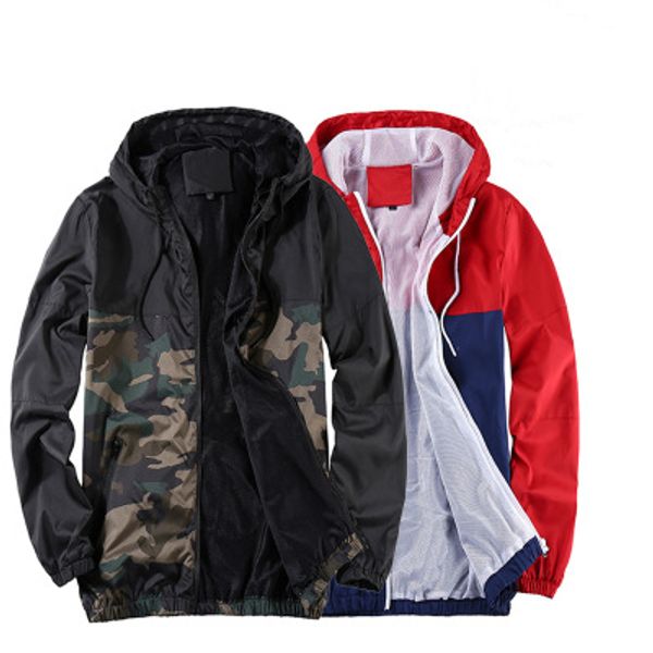 

mens new spring autumn thin jacket camouflage patchwork hooded coat streetwear sunproof mesh jackets male plus size m-4xl, Black;brown