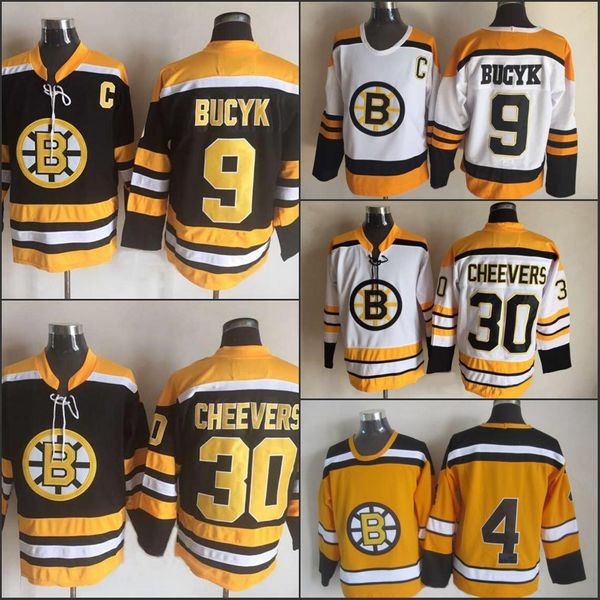 

30 Gerry Cheevers Boston Bruins Jersey Men 9 Johnny Bucyk Adam Oates Derek Sanderson Bobby Orr Ice Hockey Jerseys Stitched
