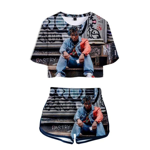 

сок wrld женщин дизайнер tracksuit printed спорт с коротким рукавом женский 2pcs установить короткие tees casual женская одежда, Gray