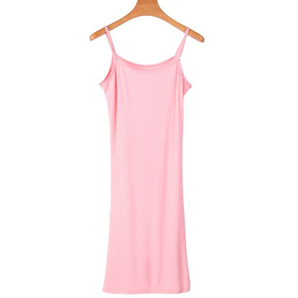

knee length full slips spaghetti summer slip modal underdress pure color comfortable clothing for women, Black;red