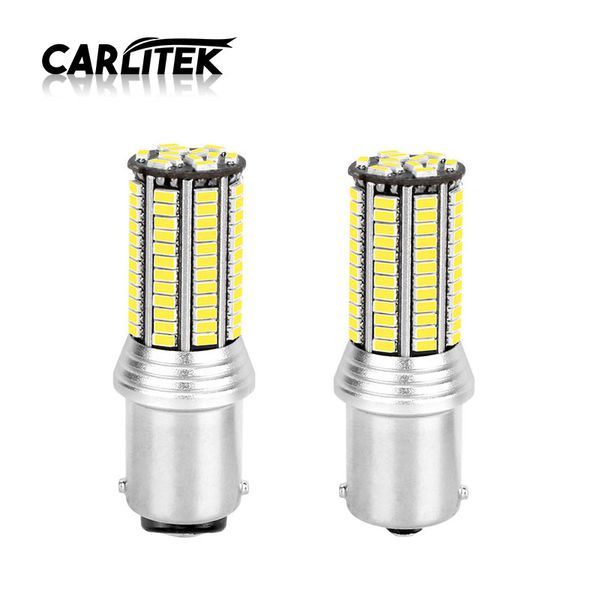 

carlitek 2pcs 108smd-3014 1156 ba15s p21w 1157 bay15d p27/5w dc12-24v led signal lamp car light drl beam angle 360 white