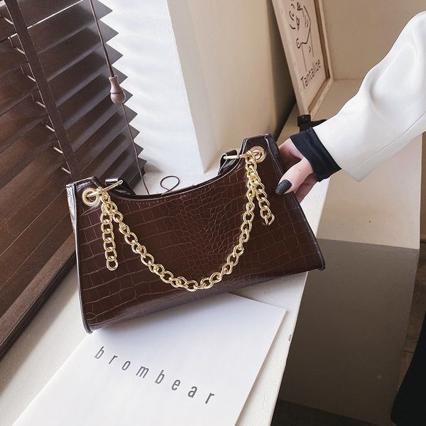 

net red small black bag female 2020 new fashion french niche foreign crocodile pattern retro single shoulder armpit bag