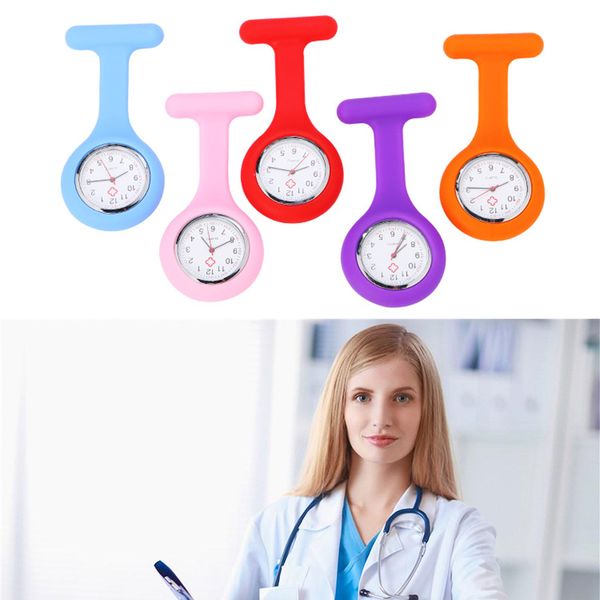 

fashion cuty new silicone nurse watch brooch tunic fob watch with battery doctor medical drop pocket watches, Slivery;golden