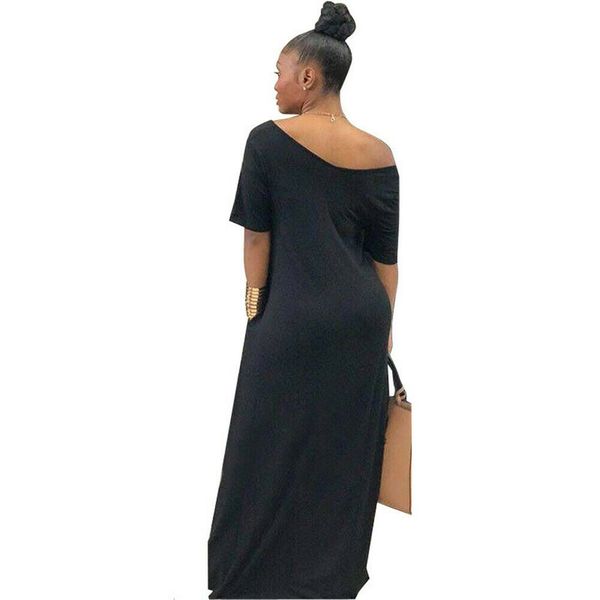 

women summer holiday short sleeve baggy off shoulder kaftan maxi oversized dress solid casual pocket sundress, Black;gray