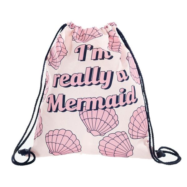 

really mermaid new fashion women backpack 3d printing travel softback women mochila drawstring bag girls backpack