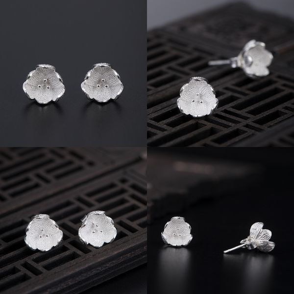 

925 flower ear nail woman fund s silver needle earring classical literature fan mei mei nation wind ornaments 18k gold jewelry, Golden
