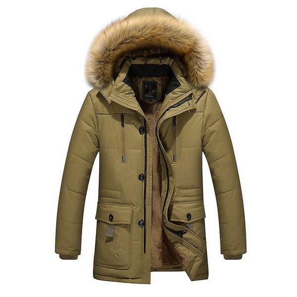 

2019 men's parka thick jacket down& parkas warm hooded parkas male windproof outerwear faux fur parka big fur collar coat, Tan;black