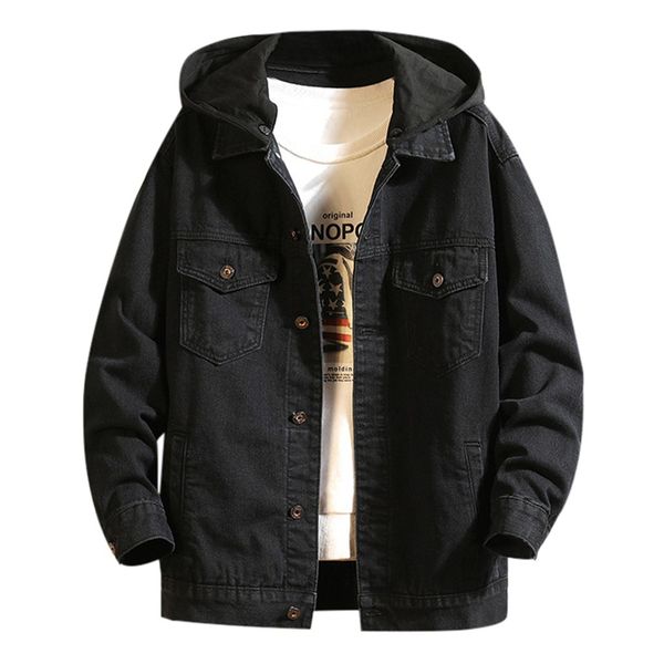 

feitong hooded denim jacket men male fashion long sleeve outwear coat patchwork denim hooded jacket 2019 8m355, Black;brown