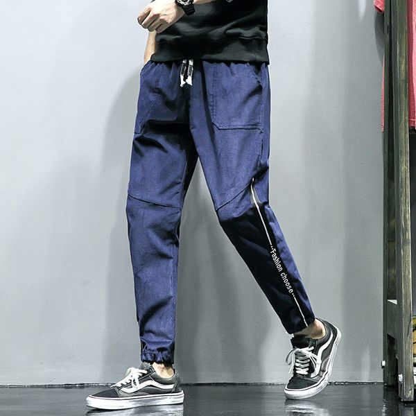 

mens designer stretch slim feet fashion youth loose all-match casual pants, Blue