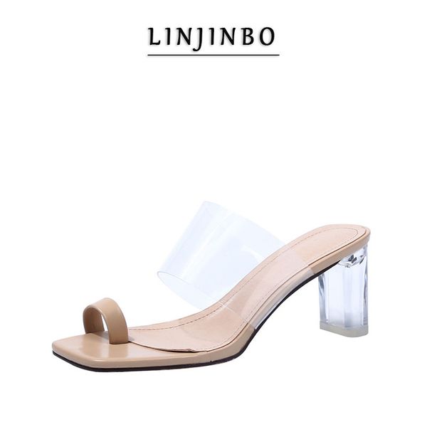 

transparent heel slippers women open toe pvc one strap high heel sandals women 2020 summer chic casual outside zapatillas mujer, Black