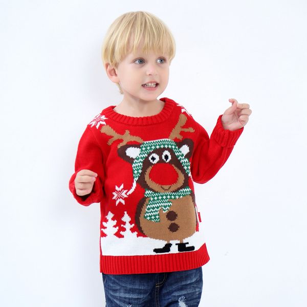 

children's cartoon sweater 18 years autumn & winter cartoon cute elk crew neck pullover hoodless sweater t-shirt, White