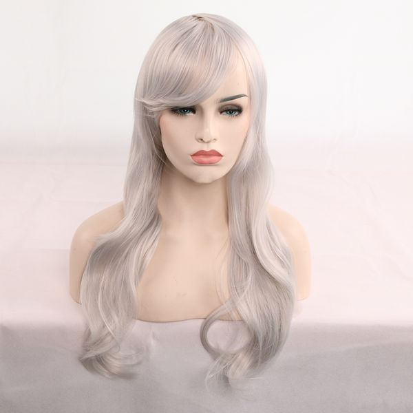 

euro-american silvery white color 28 inch cartoon cosplay long wavy wigs heat resistant for women, Black