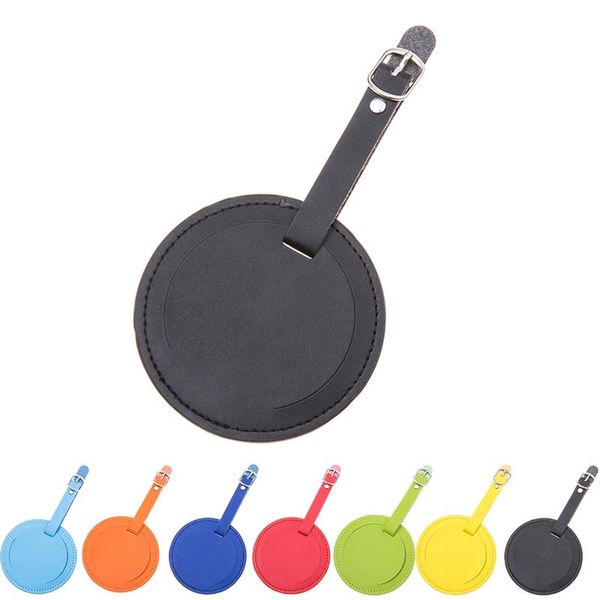 

1pc creative solid color pu luggage tag fashion round shape suitcase tag luggage travel bag bag accessories for travel, Black