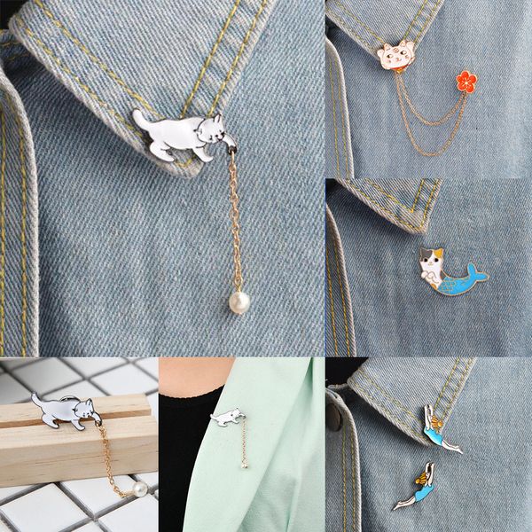 

imucci alloy cute little white imitation pearl cat brooch pins chic fashion jewelry brooch wholesale women accessories, Gray