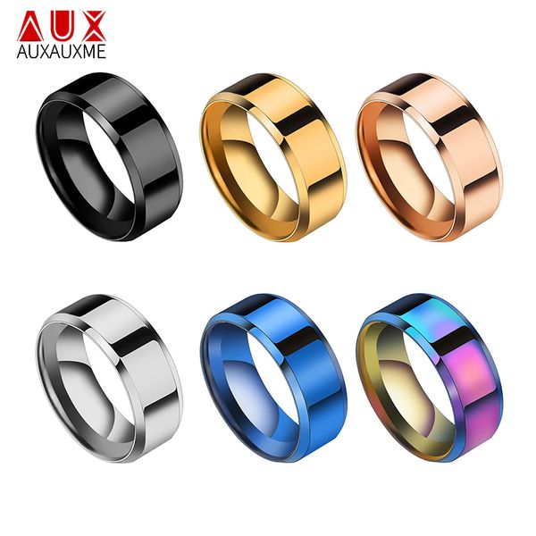 

auxauxme simple titanium steel 8mm wedding bands ring rianbow/blue/rose gold/black party gift for men fashion jewelry size 5-13, Silver