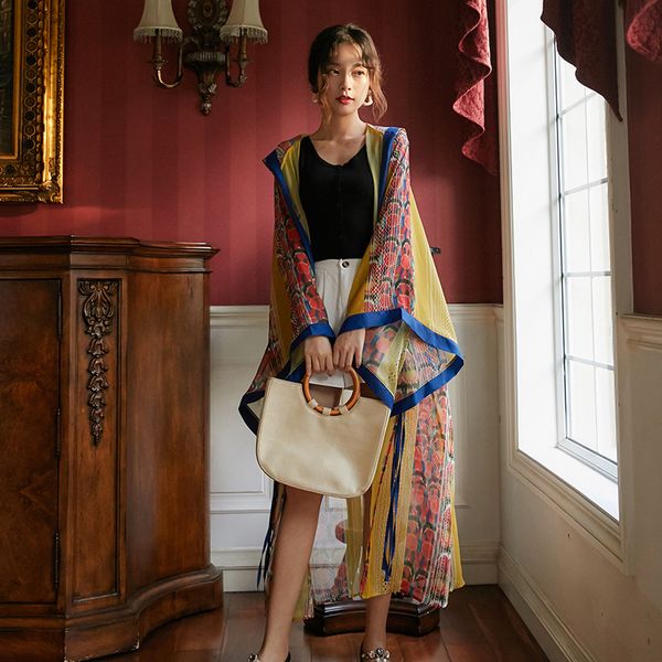 

белла философия 2020 женщин boho праздник этнической шифоновый печати с капюшоном блуза леди рыхлый элегантный длинный кардиган женский пляж, White