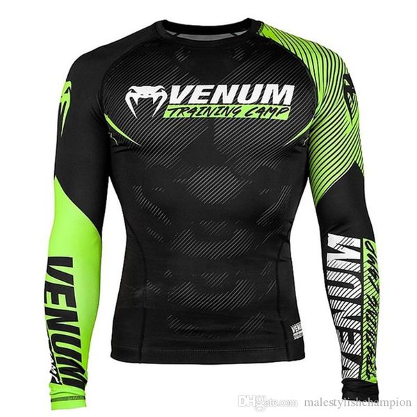 

venum printed mens tshirts mma sports skinny long sleeve o neck mens boxing training male tees, White;black