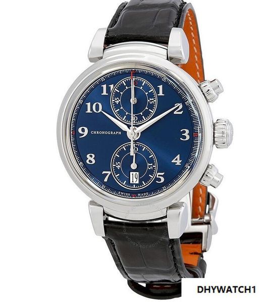 

New iw393402 blue dial automatic men 039 chronograph tainle teel ca e black leather trap watch 42 mm with box