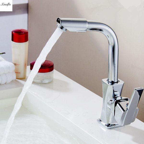 

xueqin brass polished 360rotation spout kitchen mixer tap modern single handle wash basin faucet for bathroom deck mounted