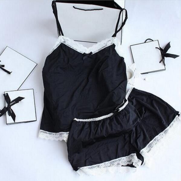 

women silk lace pajama lingerie set black straps suit, Blue;gray