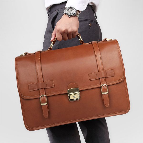 

nesitu vintage anti-theft genuine crazy horse leather 14'' lapoffice men's briefcase portfolio business messenger bag m7397