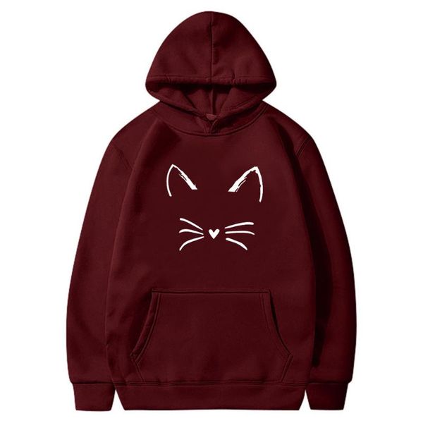 

2020 new social harajuku hoodies for girls cat print hooded women's sweatshirt long-sleeved winter velvet thickening, Black