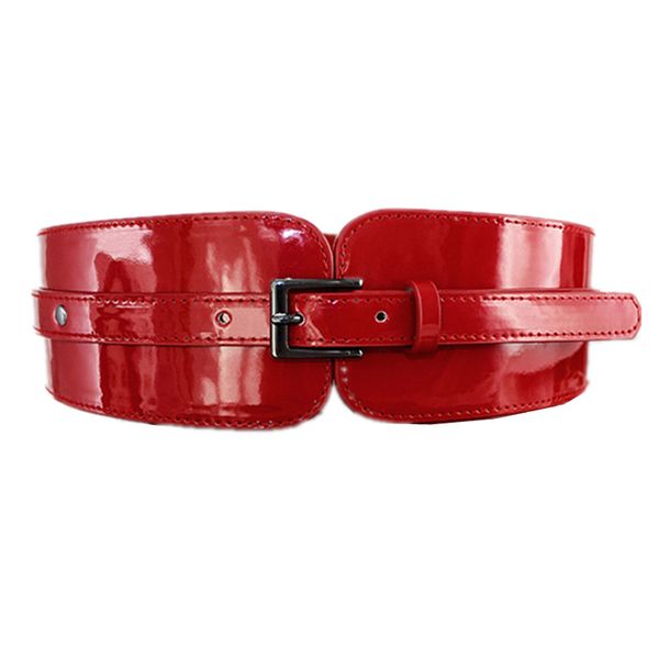 

women luxury patent leather wide stretch belt fashion design black red belt suitable for casual&office&party, Black;brown