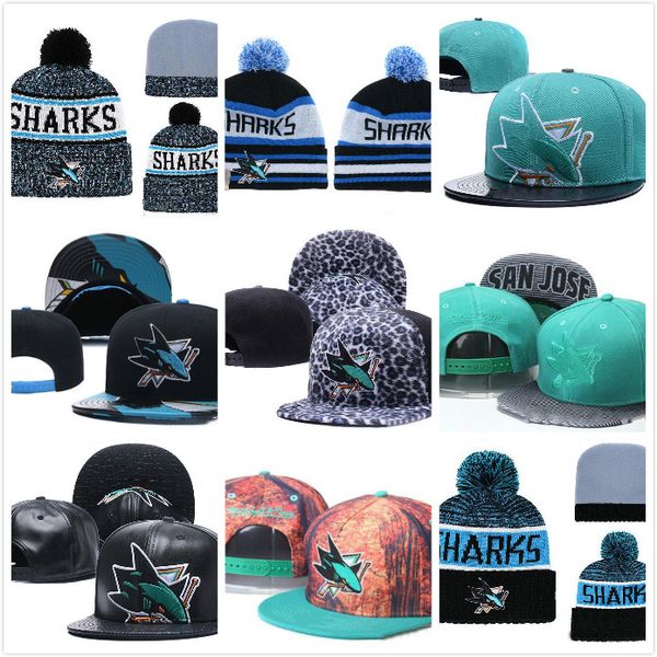 

Men's San Jose Sharks Ice Hockey Knit Beanie Embroidery Adjustable Hat Embroidered Snapback Caps Black Teal White Stitched Knit Hat