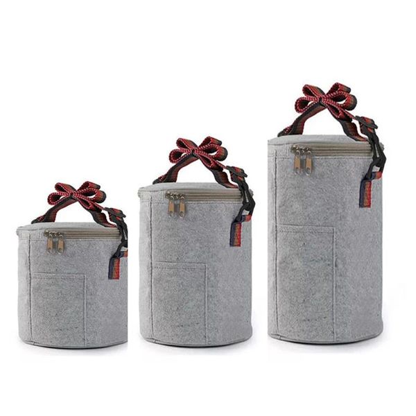 

1pcs felt lunch box bags kitchen supplies round bento boxes accessory heat preservation package gray large capacity portable