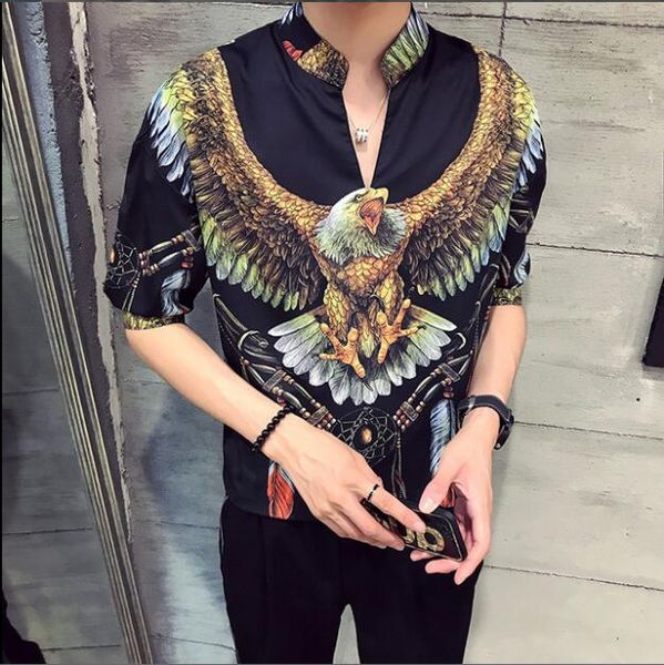 

new male half sleeve casual print color shirts 0q2, White;black